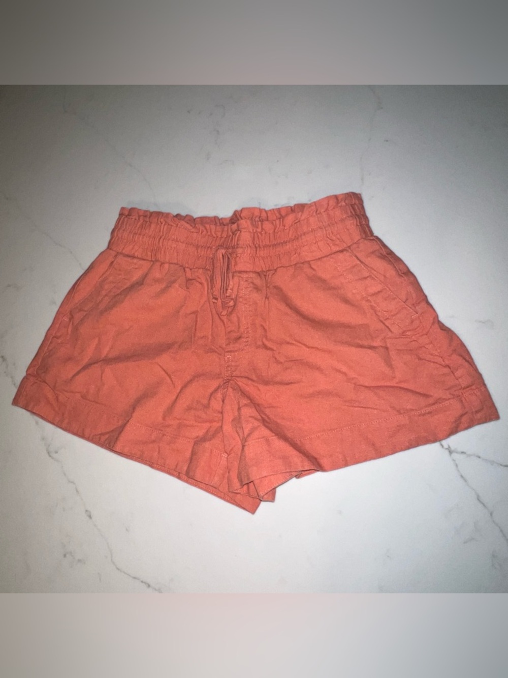 A New Day Womens Smocked Waist Linen Blend Drawstring Shorts - Orange SMALL